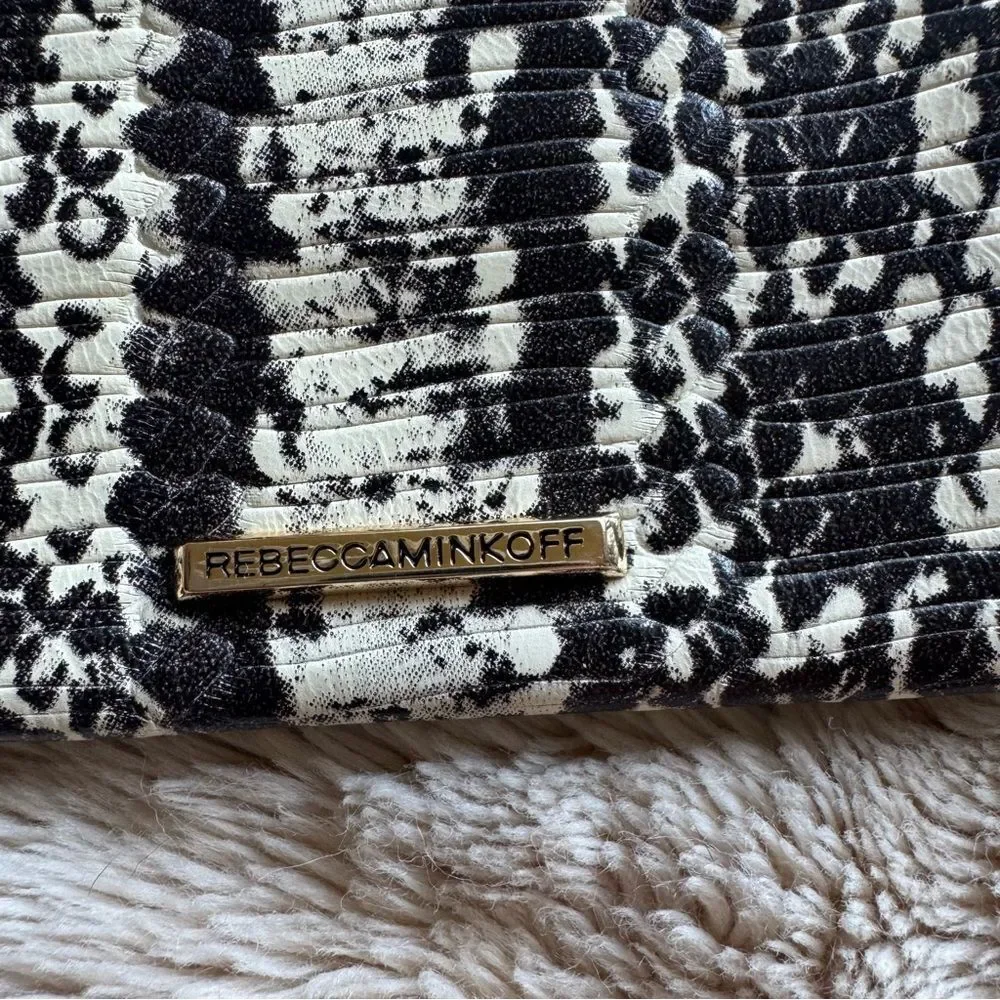 NEW Rebecca Minkoff Black White Snakeskin Zip Top Key Ring Coin Purse